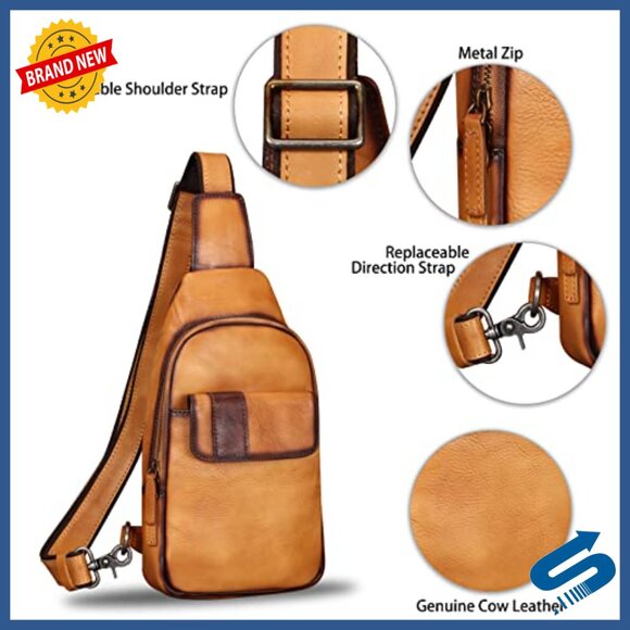 Genuine Leather Sling Backpack - Vintage Crossbody Daypack for Men Women main image 7